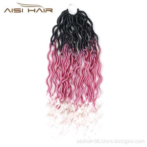 Aisi Hair Crochet Goddess Locs Hair Extensions Synthetic Faux Locs Ombre Curly Afro Crochet Braids Hairpieces